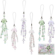 써니 1박스 163개 DIY 6세트 전화 부적 만들기 키트 귀여운 휴대폰 세트 핑크 레드 스프링 랜야드 플라워 딸기 활 유리 구슬 케이스 장식 공예 용품, Jellyfish 1