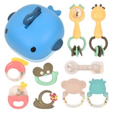 鯨魚收納盒 搖鈴 固齒器 9件組, 混合顏色, 1套