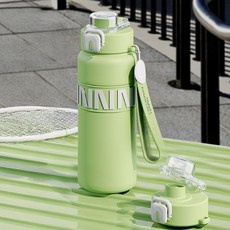 에코럭키 스포츠 텀블러 800ml 스테인레스 진공 보온 보냉 빨대 포함, 1개, 스포츠텀블러-연두