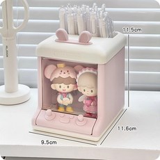 萌粒筆筒收納盒 盲盒手辦擺件展示盒 透明防塵展示櫃 組合收納 台灣出貨, 1個, 粉色