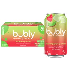 버블리 스파클링 water 딸기 선셋 제로 슈거 & 제로 버블리 스파클링 water 딸기 선셋 제로 슈거 & 제로 칼로리 탄산수 355ml 캔 (8팩) 포장 다를 수, Strawberry Sunset, 1개, 354ml