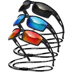 SQOQS 편광 스포츠 선글라스 남성용 UV400 보호 낚시 사이클링 러닝용 경량 랩 어라운드 선글라스 3팩-블랙+블랙블루+블랙레드