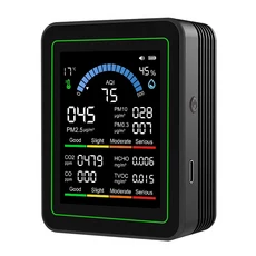 악취측정기 공기질 계량기 CO 이산화탄소 감지기 시간 및 날짜 온도 습도 포름알데히드 TVOC AQI PM2.5 PM10 표시 10 in 1, [01] Black, 01 Black