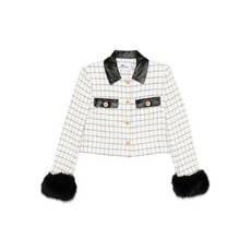 셀프포트레이트 체크 페이크 퍼 커프 재킷