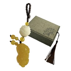 더블슬릿 금전운 재물운 행운 연꽃 옥 비휴 키링 열쇠고리, 샤프란옐로우, 1개