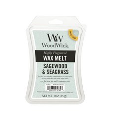 Woodwick 香氛溶蠟 蠟塊 香氛蠟燭 大豆蠟 - 白茶茉莉 壁爐微光 玫瑰, 1個, 鼠尾草與海草,3oz (85克)