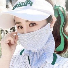 휴스토니 인견 천연소재 마스크 지지미 면 자외선차단 스포츠 골프 여성 얼굴햇빛가리개, H2 지지미, 블루