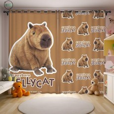 墟里居 卡皮巴拉水豚窗簾布藝 可愛宿舍隔斷窗簾 防曬遮擋窗簾 卡通臥室飄窗遮擋窗簾 高遮光, 6（80349+80350）,寬1.2米*高度2.7米打孔一片/可改短