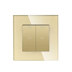 TAWOIA 일반 커튼 푸시 버튼 스위치 EU 유리 프레임 전동 롤러 블라인드 셔터 스위치 자동 리바운드 리셋, 04 Glass Gold