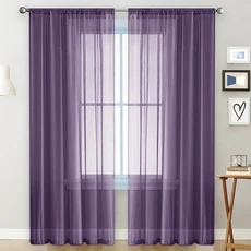 1pc 단색 Terylene 스루 폴 투명 창 스크린 거실 및 침실을위한 간단한 커튼 장식, 08 W134cmxH270cm 1PC, 01 Threading rod, 02 Deep purple