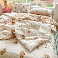 초정상점CHOJEONGSTORE 여름홑이불 쿨링이불 차렵이불, 행복한 작은 곰, 어린이용 110x150 cm