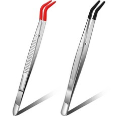 HON 온osON 온 핀셋 곡선형 구부러진 팁 고무 실리콘 PVC 코팅 손상 방지 부드럽고 긴 스테인리스 스틸 도구 주얼리 공예용(레드 블랙) 166718, 레드, 블랙