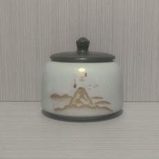 陶瓷青花茶葉罐 密封罐 防潮儲物罐, 金邊山水扁/罐, 1個