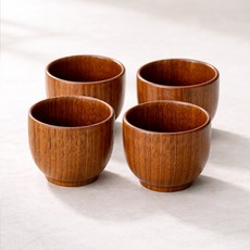 우드 옻칠 미니 소주잔 4개 세트 ( 감성 캠핑용 둥근 술잔 나무 찻잔 주방인테리어 빈티지소품 다과상 찻잔 )