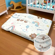 嬰兒卡通圖案床墊 寶寶舒適透氣床褥 兒童房裝飾墊, 快樂熊(米底色)