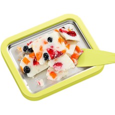 炒冰機 家用不鏽鋼炒酸奶機 兒童DIY冰淇淋製作盤, 牛油果綠:大號食品級304不鏽鋼新款【22.5*17.5】