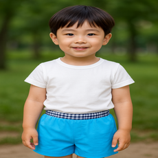 아이나라 아동 남아 체크 밴딩 여름 반바지 하늘색 키즈 팬츠