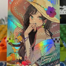 適暢專營 夏日果冰閃卡收藏卡二次元動漫4張小套, 彩閃燙銀