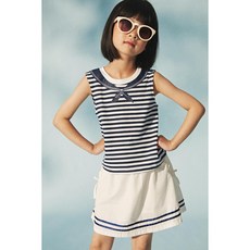 H&M 브랜드관 프린트 코튼 슬리브리스 탑 네이비 블루/화이트 스트라이프 1294929002