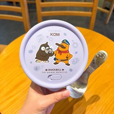 KOM 台灣製 316不鏽鋼隔熱碗 矽膠密封蓋 幼兒園三色碗 (美人魚/汽車/恐龍/獨角獸), 1個