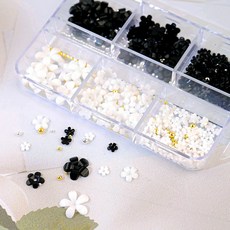 네일스토어 네일 꽃파츠 6종세트-1 봄네일, 꽃파츠 6종-1/T292, 1개, 블랙 & 화이트