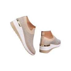 Generic 여성용 라인스톤 스니커즈 2025 메시 슬립온 워킹화 패션 통기성 스패클 글리터 정형외과 웨지 경량화 스파클 블링 로퍼