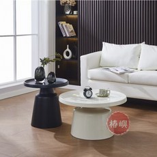 椿嶼 北歐輕奢馬提尼奶油風簡約鐵藝小戶型茶幾組閤 可移動床頭邊幾, 淺灰色,50/70圓, 1個