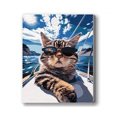 MANTO 台灣製造 大尺寸 DIY數字油畫 40x50cm 貓咪狗狗萌寵 初學者專用, 海上喵皇, 1套