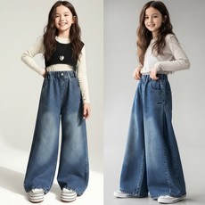 달콩슈 주니어용 벌룬 와이드 청바지 밴딩 데님 여아 중등 고등 성인까지 DKW187