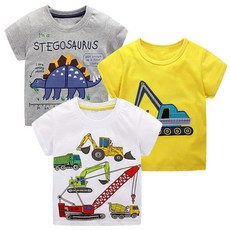 HILEELANG 유아 남아용 티셔츠 반팔 상의 여름 그래픽 크루넥 면 캐주얼 3팩 세트 1# 4T, 3T, 1개