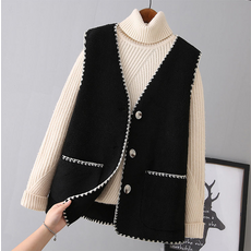 은창]엣지 스티치 뽀글이 버튼 조끼 여성 봄 가을 겨울 보온 사무실 실내 오버핏 베스트 상의 레이어드