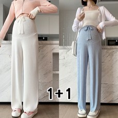 1+1 임산부 바지 봄 가을 캐주얼 코디 여자 하이웨스트 바지 여름 루즈핏 얇은 임부 와이드 팬츠 WMY