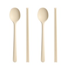 트루쿡 실리콘 안전한 다용도 수저세트, 2세트, 숟가락+젓가락, 베이지
