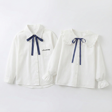 지디오 주니어 여아 리본 블라우스 2개 세트 프릴 기본 카라 봄 긴팔 흰 셔츠 상의