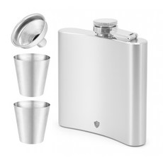 얀뮬러 스테인리스 힙 플라스크 포켓 위스키 술통, 6oz 180ml 세트