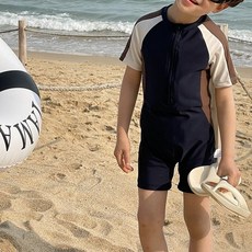 구빠방 남아 배색 집업 반팔 수영복