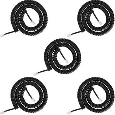 SAISN 유선 전화선 엉킴 없는 5개 팩 전화 핸드셋 코드 RJ9 4P4C 코일 케이블 컬리 와이어 길이 3.5~3m(1.2~10피트) 언코일 없음 블랙 189086 78, 16 Feet