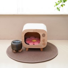 더따슴 국내제작 고급 원목 고양이 강아지 집 DIY 티비형 숨숨집, 크림, 1개