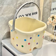 泡腳桶 足浴盆 洗腳桶 洗腳盆 泡腳盆 家用手提塑料大號水桶加厚儲水用桶學生宿捨用洗澡無蓋洗衣大圓桶, 1個, 【彩色波點/手提泡腳桶】無蓋
