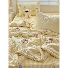 여름 키티 고양이 여름 시원한 이불 4종 세트 차렵, 1.2 3종 150x200 체크블루키티