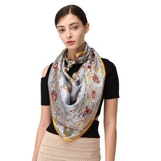 Jeelow 100% 고급스러운 멀베리 실크 엑스트라 라지 스퀘어 스카프 숄 랩 여성용 16 Mommes 106.7 x 106.7cm 이브닝 드레스 그린 스프링 140717, 우아한 그레이