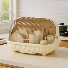 솜솜스퀘어 대용량 유럽식 디자인 물빠짐 주방 식기건조대, 베이지, 1개