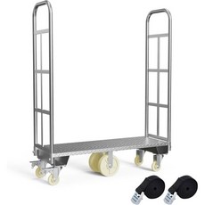 2단 U보트 플랫폼 트럭 카트 16 x 48인치 좁은 통로 플랫베드 트럭 6PCS 휠 캐스터가 장착된 2500LBS 무게 용량의 헤비 듀티 플랫폼 돌리창고 보관실용 탈착식 손잡, One Tier