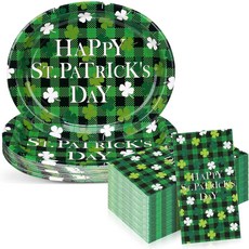Yungyan 100개 성 패트릭의 날 파티 테마 축하를 위한 50개의 일회용 식기 세트를 10인치 x 12인치 종이 접시와 냅킨 공급, St. Patrick's Day