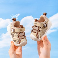 2024年新款寶寶涼鞋，適用1-3歲，男女童軟底透氣學步涼鞋, 1個, 卡其色,16码内长12.5厘米适合脚长12c1