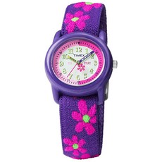 TIMEX 아동용 타임 머신 플로럴 엘라스틱 패브릭 손목시계 29mm, Purple/White/Purple/Floral