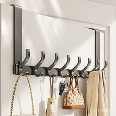 桃園有貨 門後掛鉤 鋁閤金門後掛鈎 免打孔 太空鋁金屬 衣帽掛衣 衣服掛門掛勾, 【槍灰】-不傷衣物+加厚加寬+生鏽包換,【28cm】6鉤, 1個