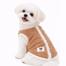 무드그라운드 강아지 조끼 후리스 보들보들 수면 겨울조끼, 브라운, 1개