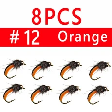 비무 8개 # 12 # 14 황동 구슬 머리 빠른 싱킹 요정 스커드 플라이 버그 웜 송어 낚시 파리 인공 곤충 낚시, 04 8pcs size12 Orange