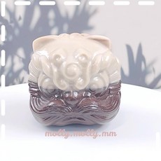 佘太翠 奶油巧克力泥石醒獅頭手把件擺件 龍龜醒獅坐獅貓耳獅金絲玉靈石 茉莉選物, 1個